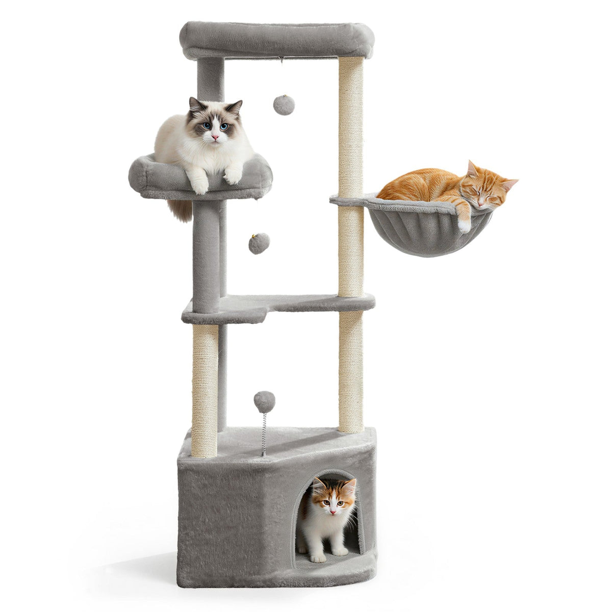 Kattenkrabpaal – Met Mand, Hol en Speelballen – 140 cm Hoog