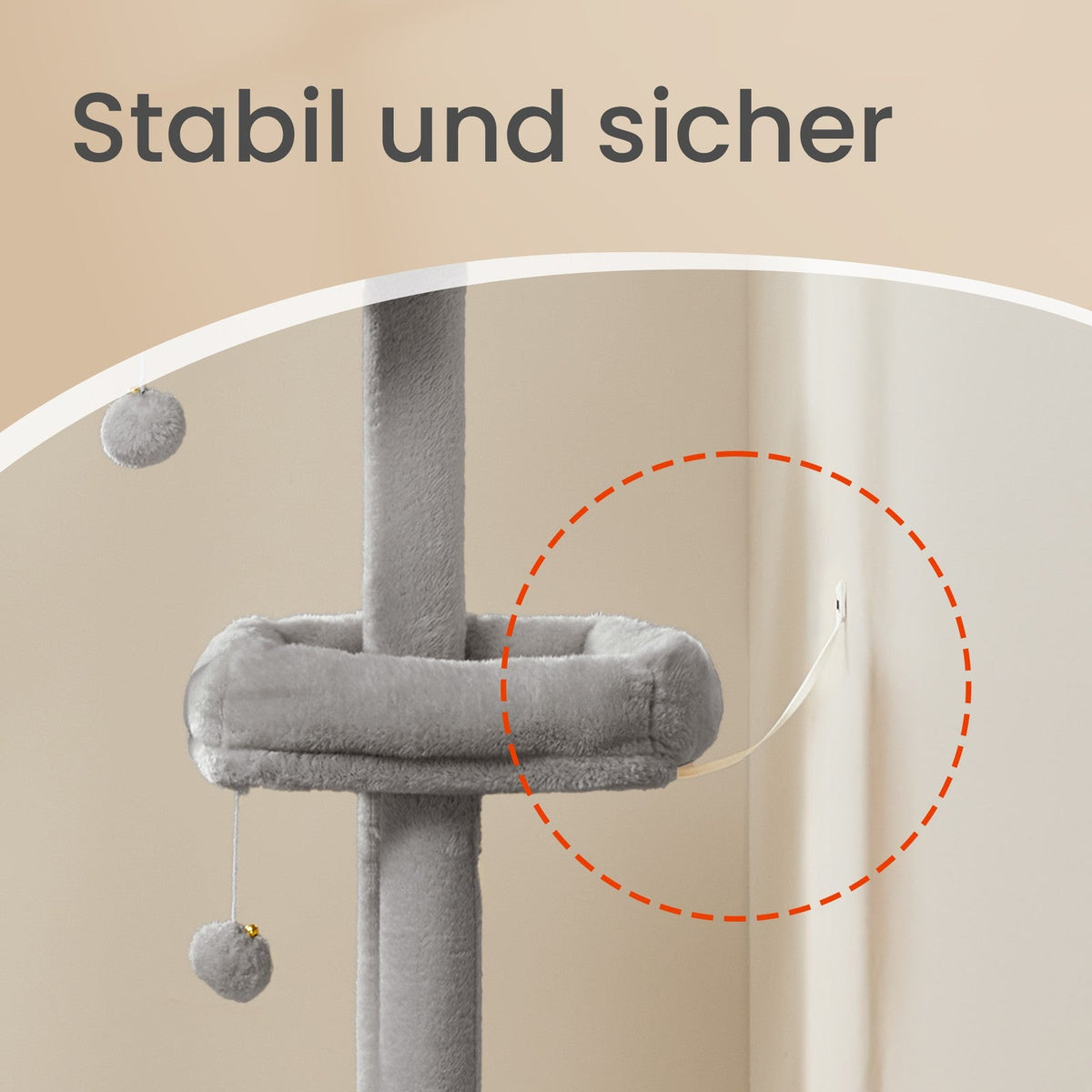 Kattenkrabpaal – Met Mand, Hol en Speelballen – 140 cm Hoog