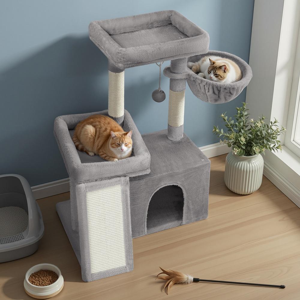 Krabpaal Met Grot - Met Helling Mandje En 2 Platforms - Met Sisal
