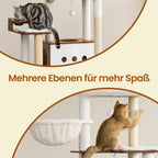 Kattenkrabpaal 170 cm - Grote Krabpaal met Kattenhuis - Verhoogde Voerbakken & Opbergruimte