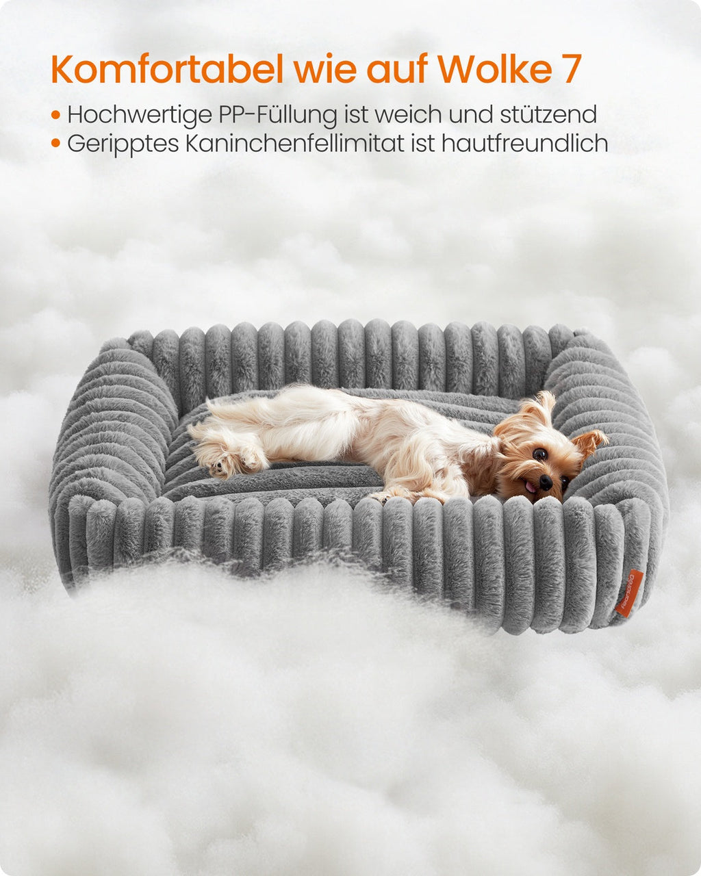 Hondenbed – Middelgroot orthopedisch – Wasbaar – Zachte geribbeld imitatiekonijnenbont – 71 x 55 x 18 cm – 1,7 kg