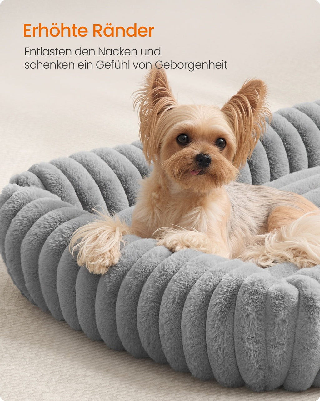 Hondenbed – Middelgroot orthopedisch – Wasbaar – Zachte geribbeld imitatiekonijnenbont – 71 x 55 x 18 cm – 1,7 kg