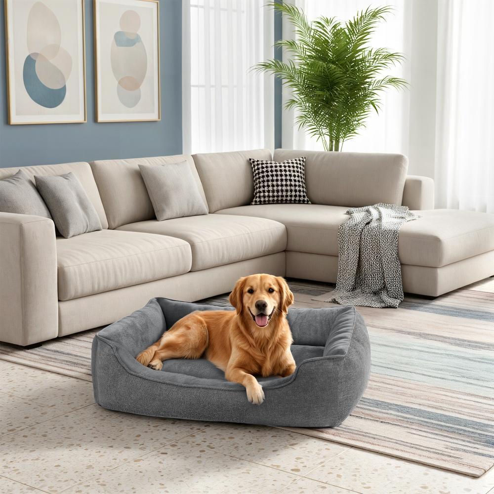 Hondenmand Met Verhoogde Randen - Linnenlook Met Afneembare Hoes - Voor Hond En Kat