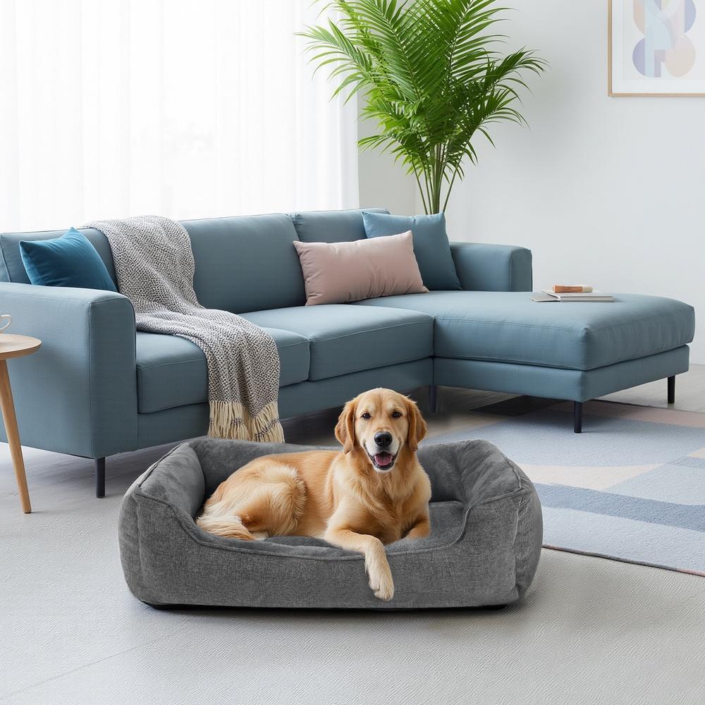 Hondenmand Met Verhoogde Randen - Linnenlook Met Afneembare Hoes - Voor Hond En Kat