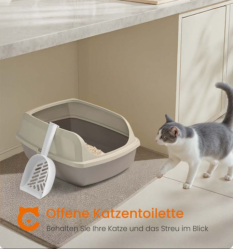Kattenbak XL – Open Bovenkant – Hoge Zijwanden – Met Schep – Eenvoudig Schoon te Maken – Geschikt Voor Grote Katten