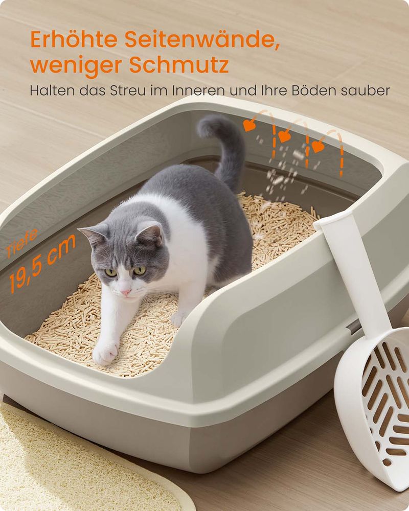 Kattenbak XL – Open Bovenkant – Hoge Zijwanden – Met Schep – Eenvoudig Schoon te Maken – Geschikt Voor Grote Katten