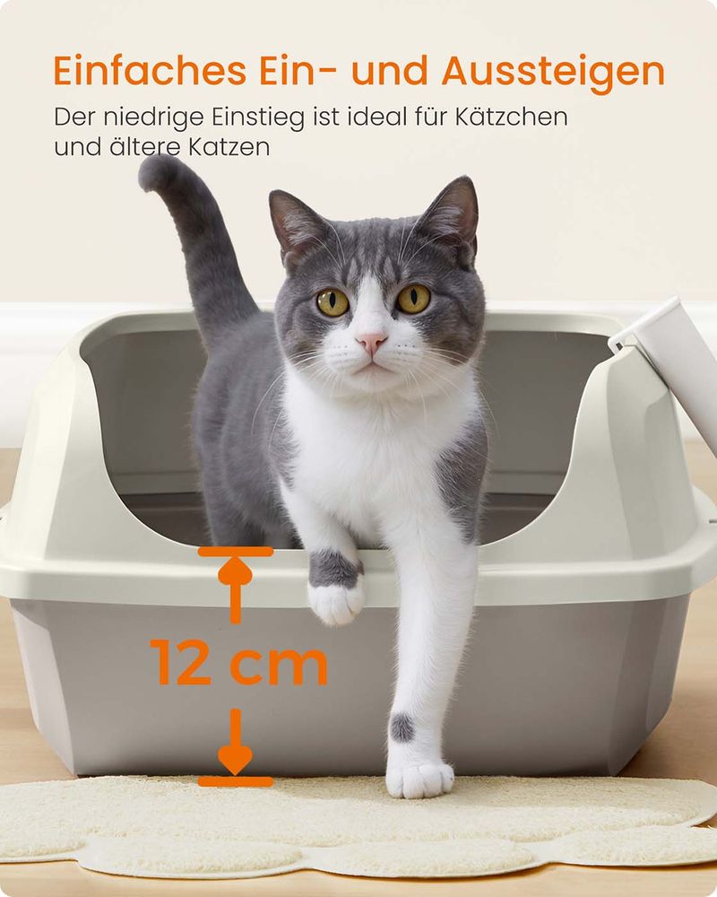 Kattenbak XL – Open Bovenkant – Hoge Zijwanden – Met Schep – Eenvoudig Schoon te Maken – Geschikt Voor Grote Katten