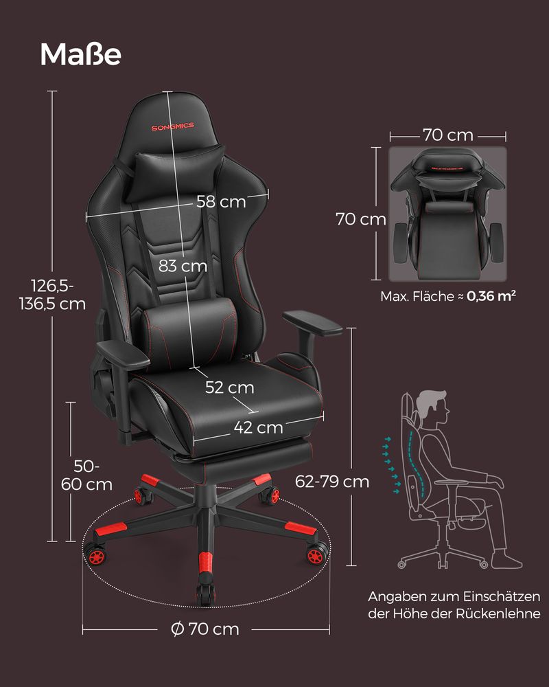 Gamestoel Ergonomisch – Gaming Bureaustoel met Voetensteun – Kantelfunctie – Tot 150 kg