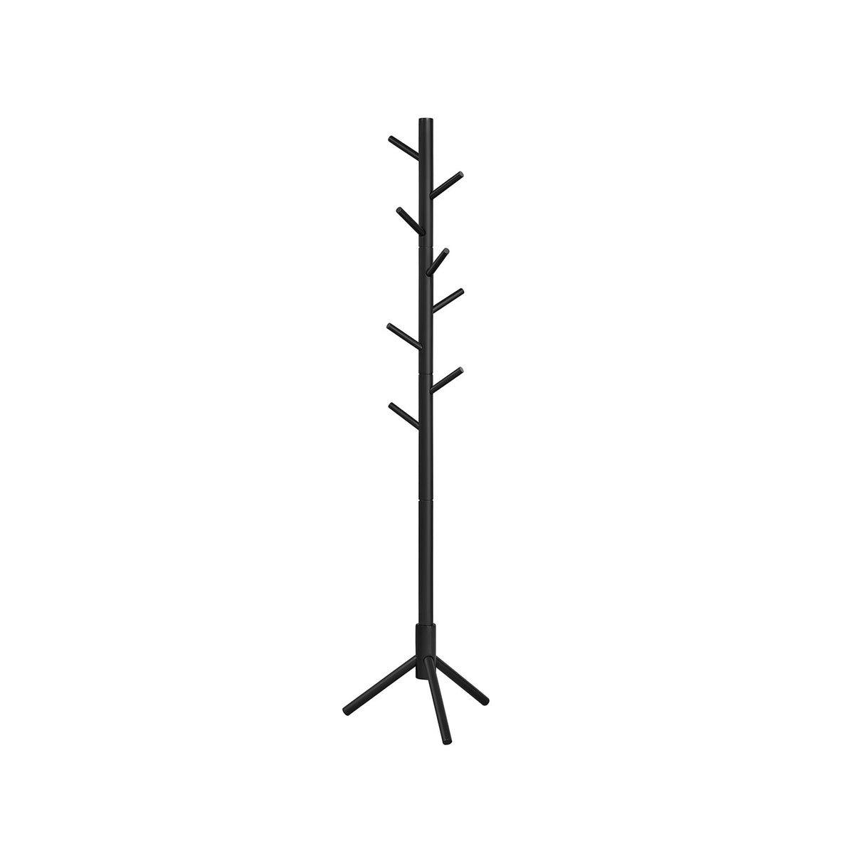 Kapstok van Massief Hout – Vrijstaand – 8 Haken – Verstelbare Hoogte – 47 x 47 x 175 cm – Zwart