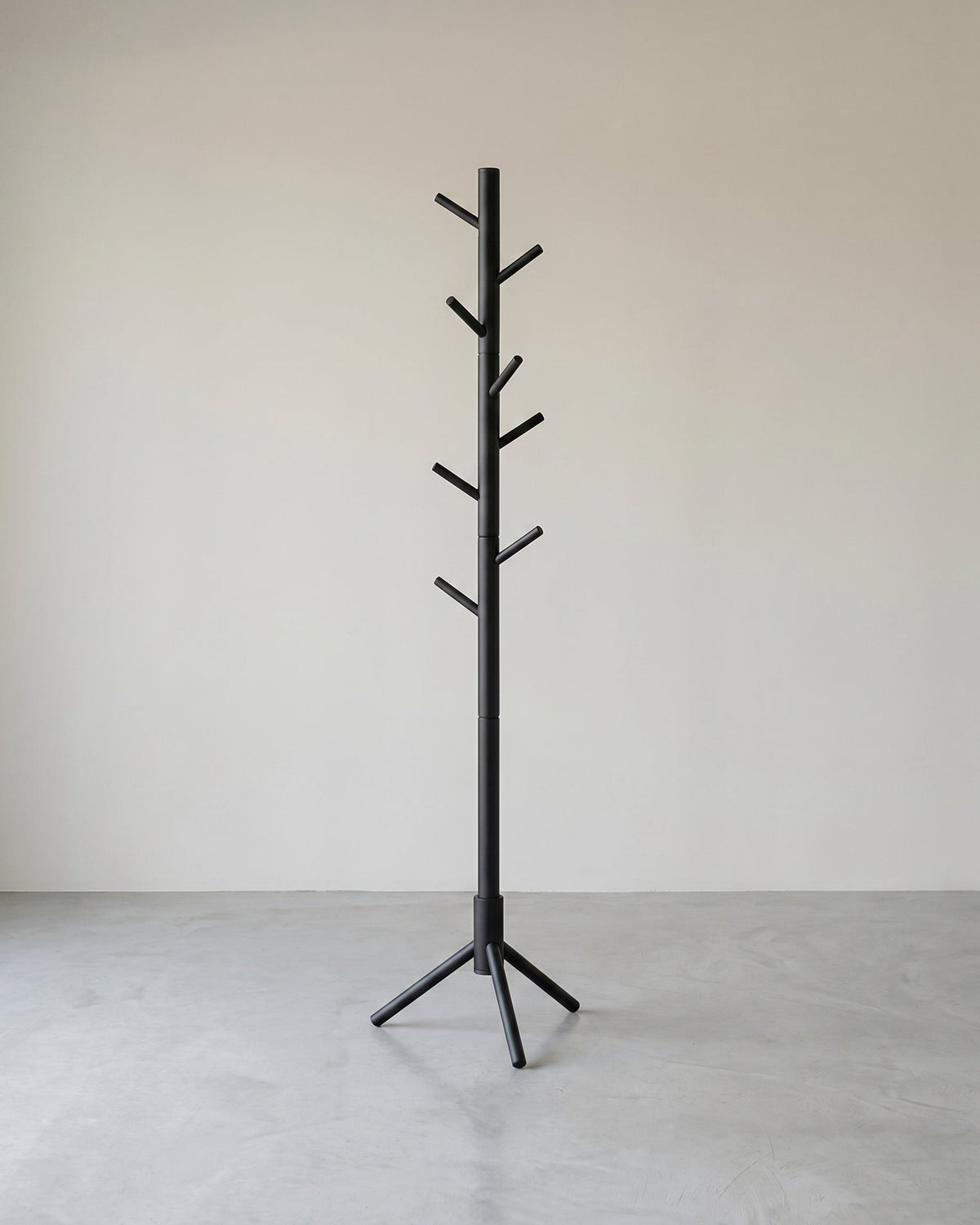 Kapstok van Massief Hout – Vrijstaand – 8 Haken – Verstelbare Hoogte – 47 x 47 x 175 cm – Zwart