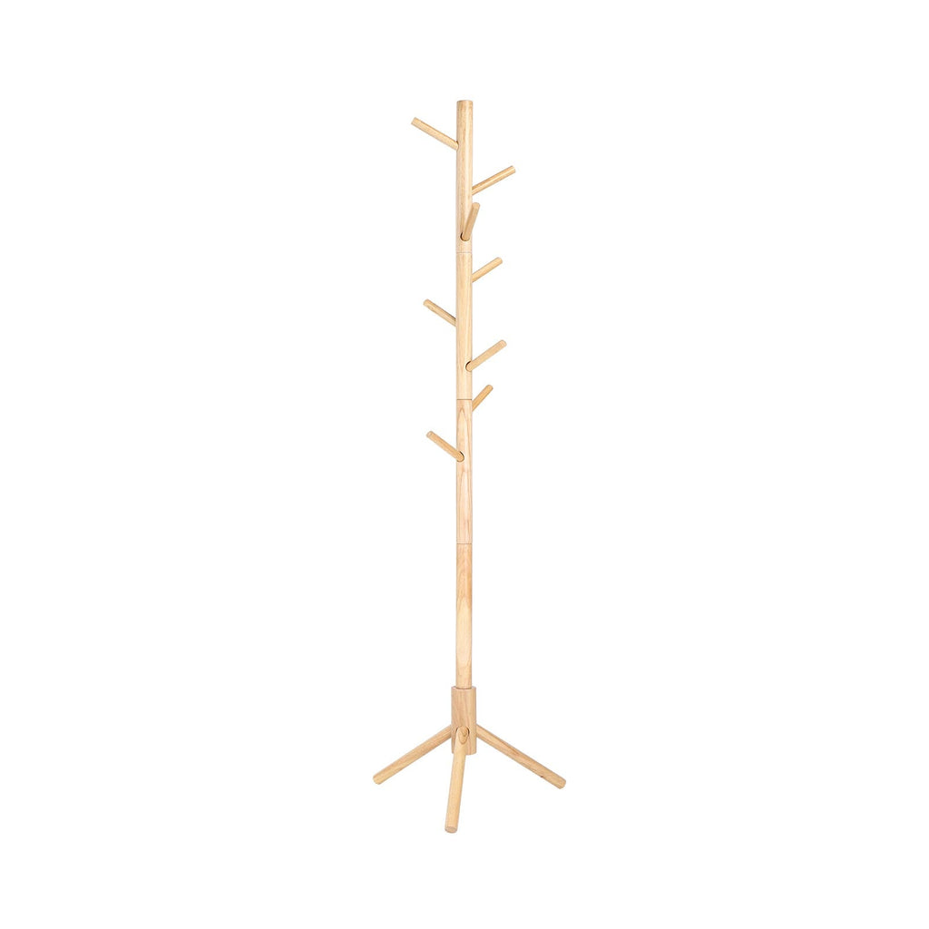 Kapstok van Massief Rubberhout – Vrijstaand – 8 Haken – Verstelbare Hoogte – 47 x 47 x 175 cm – Naturel