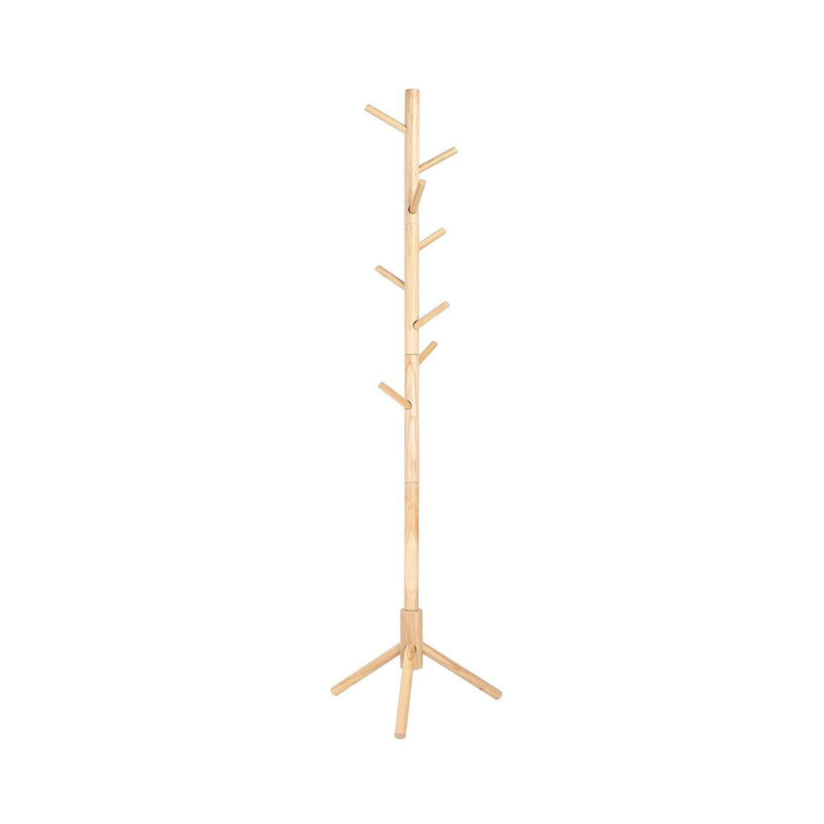 Kapstok van Massief Rubberhout – Vrijstaand – 8 Haken – Verstelbare Hoogte – 47 x 47 x 175 cm – Naturel