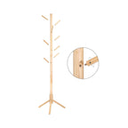 Kapstok van Massief Rubberhout – Vrijstaand – 8 Haken – Verstelbare Hoogte – 47 x 47 x 175 cm – Naturel