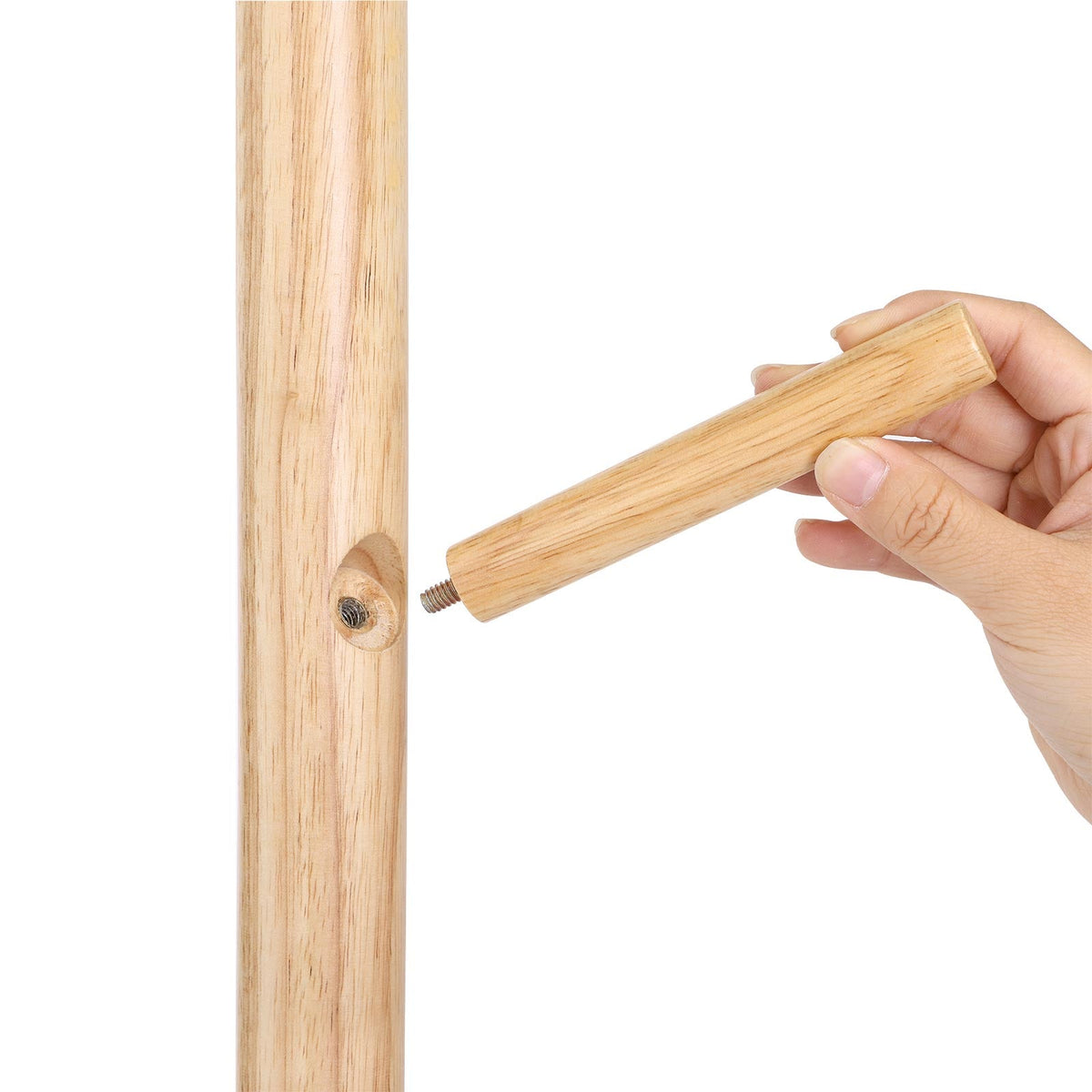 Kapstok van Massief Rubberhout – Vrijstaand – 8 Haken – Verstelbare Hoogte – 47 x 47 x 175 cm – Naturel