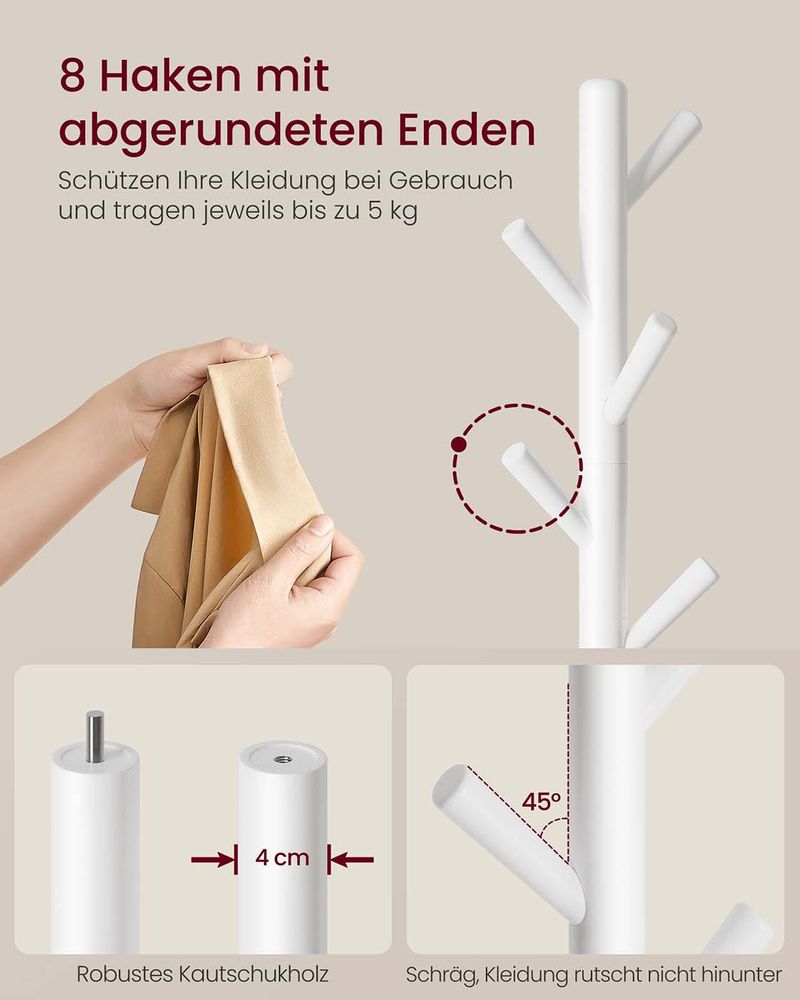 Kapstok – Massief Hout – Vrijstaand – 3 Verstelbare Hoogtes – Ronde Voet – Draagkracht 40 kg