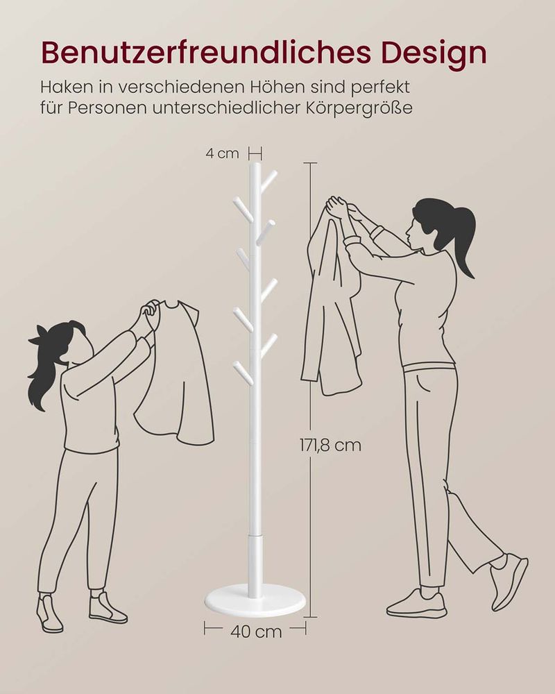 Kapstok – Massief Hout – Vrijstaand – 3 Verstelbare Hoogtes – Ronde Voet – Draagkracht 40 kg