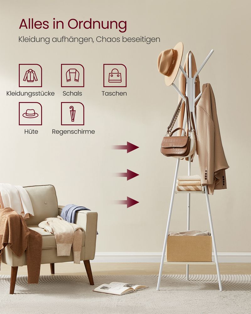 Garderobestandaard met Houten Legplanken – Minimalistisch Design – Stabiel & Ruimtebesparend