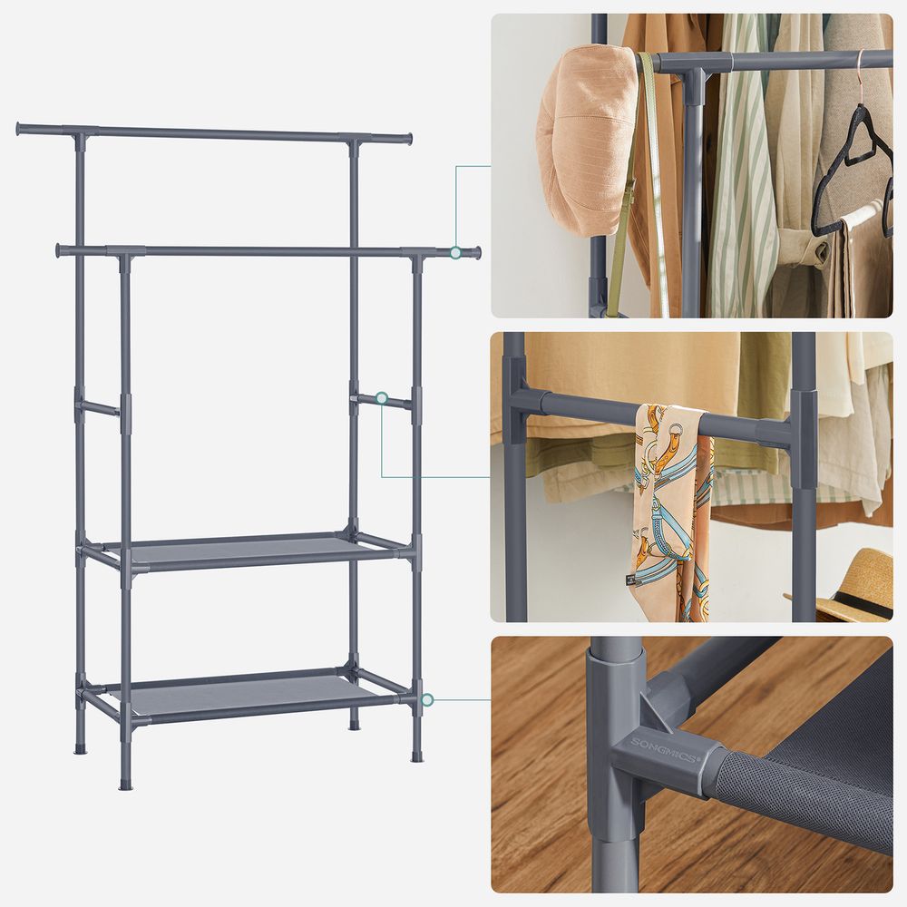Dubbele Kledingstandaard met Planken – Lichtgewicht Garderobe van Metaal en Vliesstof