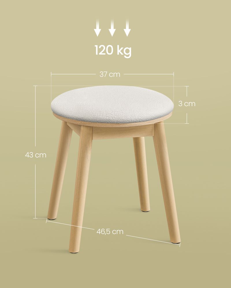 BOHO Krukje – Ronde Make-up Kruk – Bouclé Bekleding – Massief Hout – 43 cm Hoog
