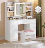 Kaptafel met LED-Spiegel – 9 Lades – 110 cm Wit – Make-uptafel met 3 Lichtkleuren & 10x Vergrotende Spiegel
