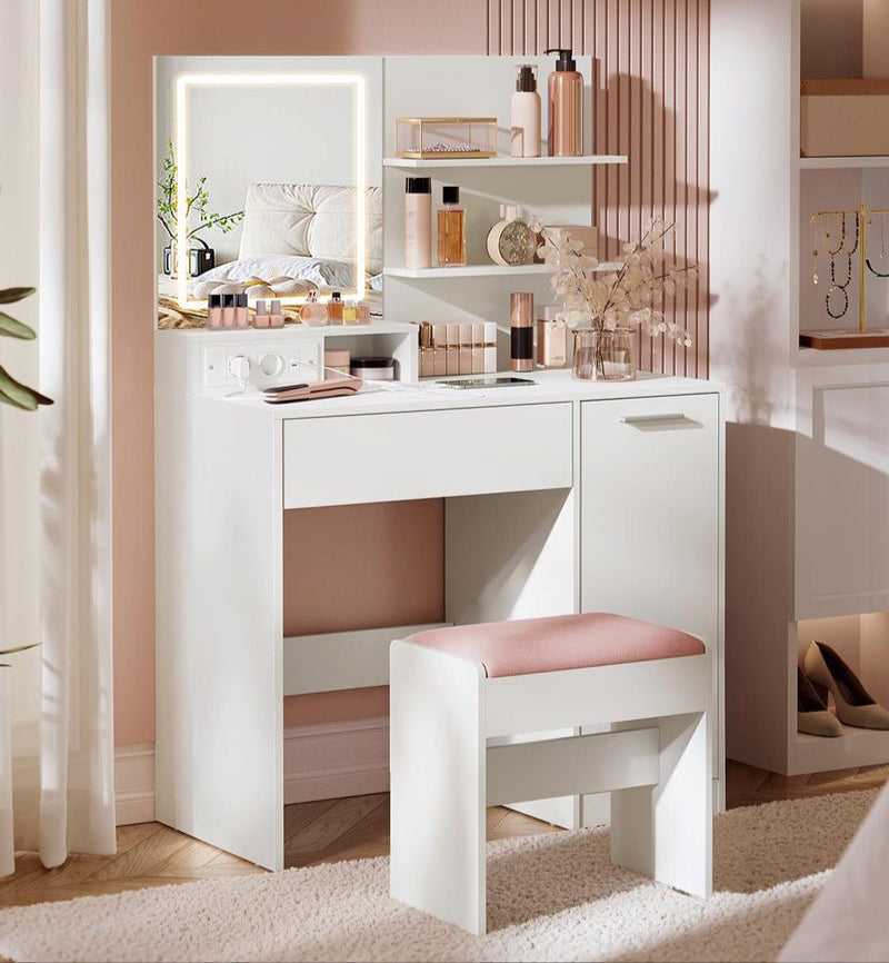 Kaptafel met LED-Spiegel en Stopcontacten – KAILYN-collectie