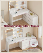 Kaptafel - Kailyn Collectie - LED Verlichting - Stopcontact - 9 Lades