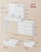 Kaptafel - Kailyn Collectie - LED Verlichting - Stopcontact - 9 Lades
