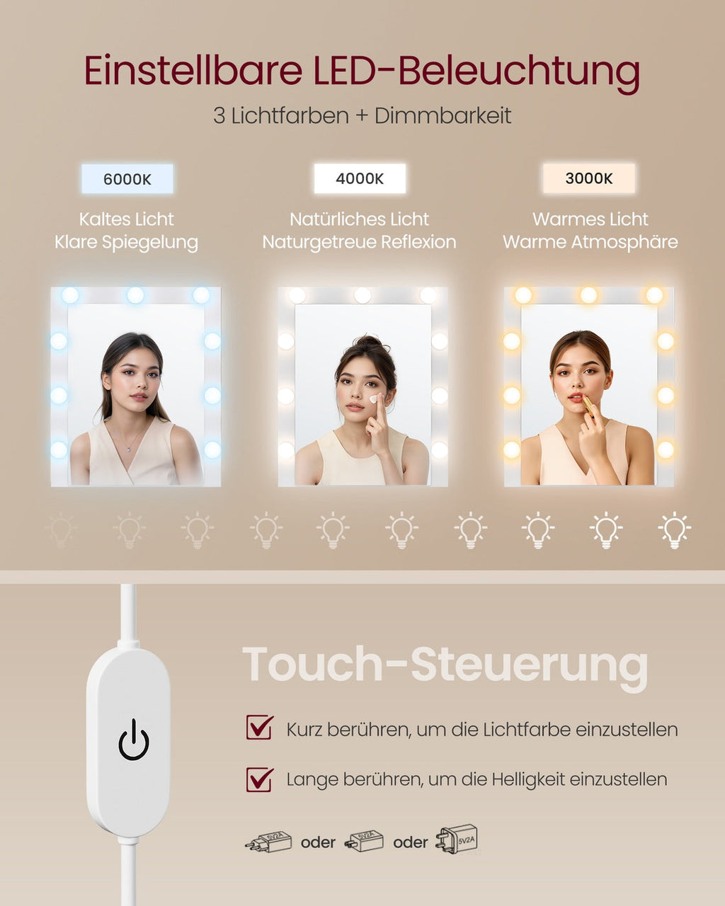 Kaptafel - Kailyn Collectie - LED Verlichting - Stopcontact - 9 Lades