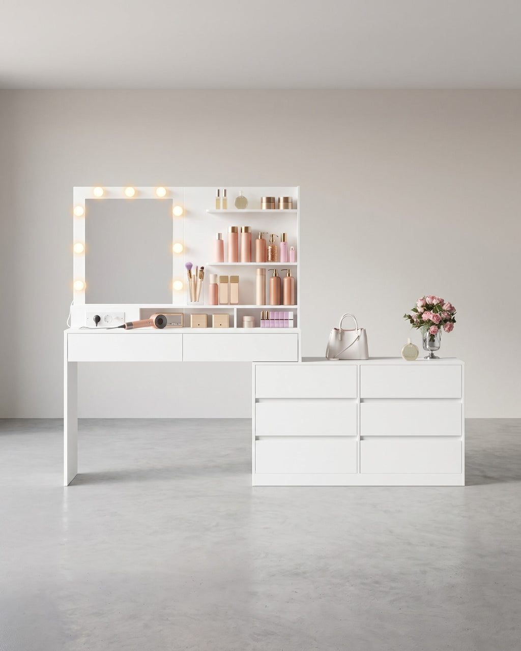Kaptafel - Kailyn Collectie - LED Verlichting - Stopcontact - 9 Lades