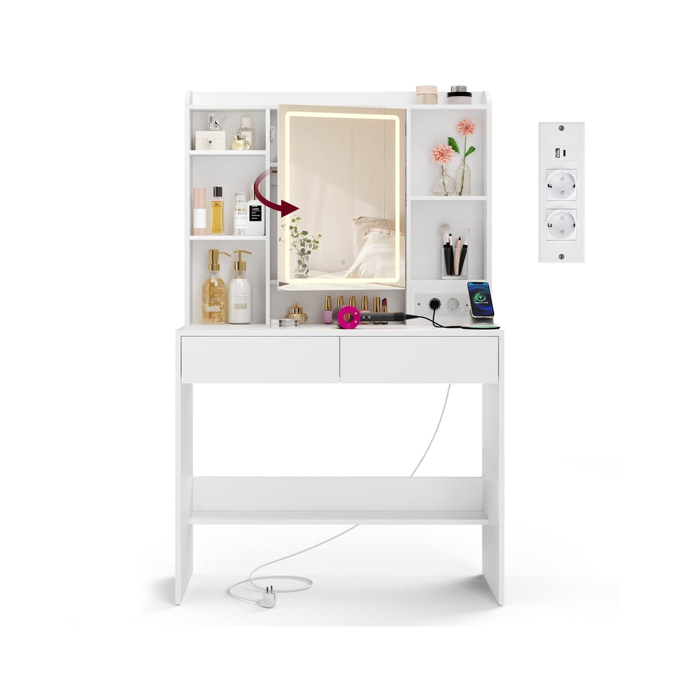 Compacte Kaptafel Met Dimbare LED-Spiegel - 2 Lades - Ruimtebesparend Design
