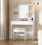 Compacte Kaptafel Met Dimbare LED-Spiegel - 2 Lades - Ruimtebesparend Design