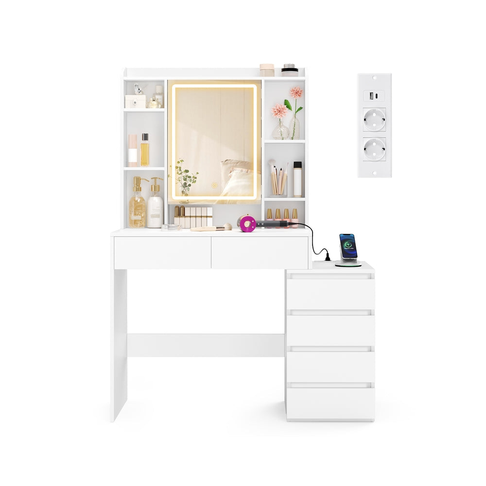 Kaptafel Met LED-Spiegel En Stopcontactstrook - Compact Ontwerp - Praktische Opberglades