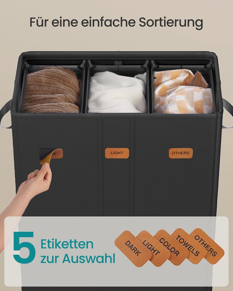 Wasmand met 3 Compartimenten – 160L/210L – Uitneembare Binnenzak – Met Deksel