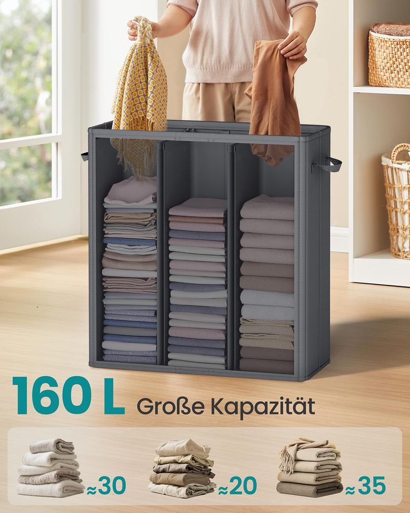 Wasmand met 3 Compartimenten – 160L/210L – Uitneembare Binnenzak – Met Deksel