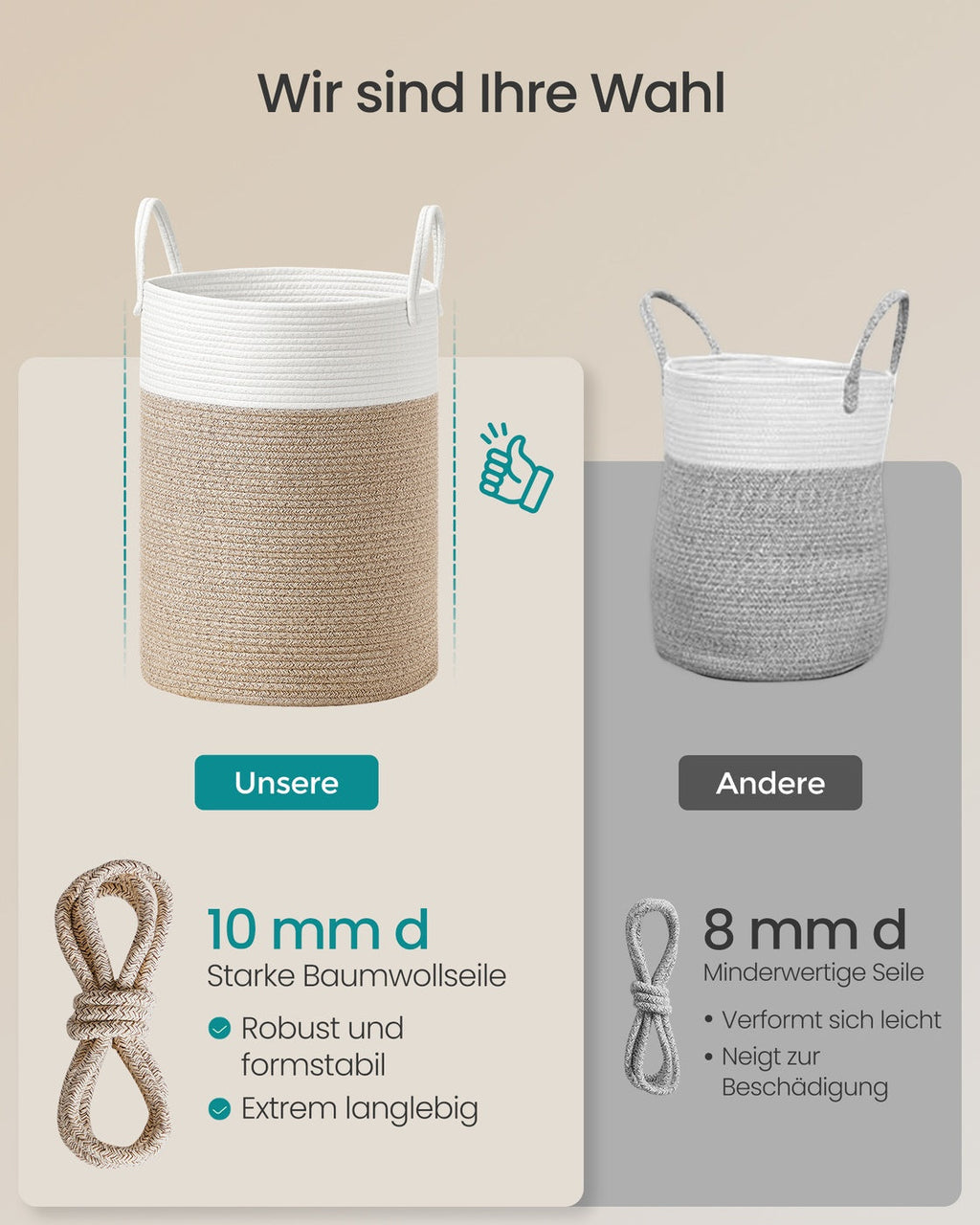Wasmand Kinderkamer - Katoenen Touw - 60 Liter Opbergmand Met Handvatten
