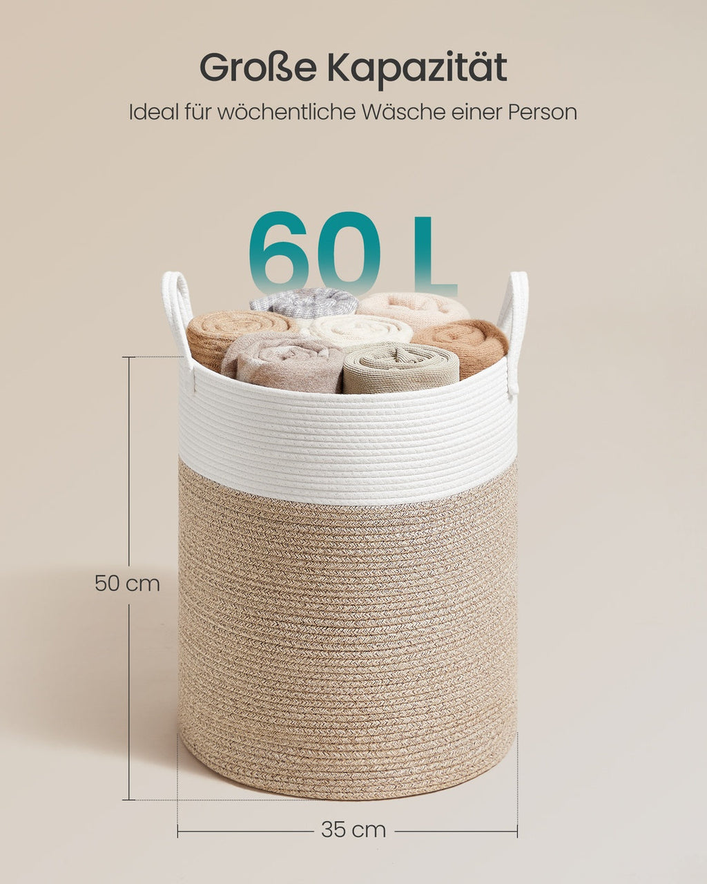 Wasmand Kinderkamer - Katoenen Touw - 60 Liter Opbergmand Met Handvatten