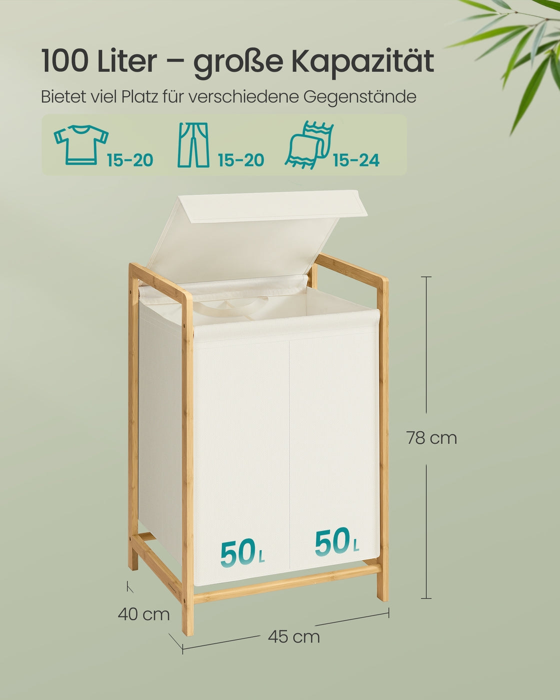 Wasmand Met Bamboeframe En Twee Vakken - 45 cm Breed - Voor Sorteren Van Was