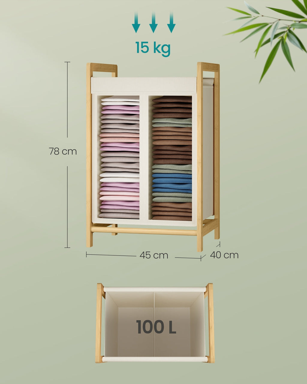 Wasmand Met Bamboeframe En Twee Vakken - 45 cm Breed - Voor Sorteren Van Was