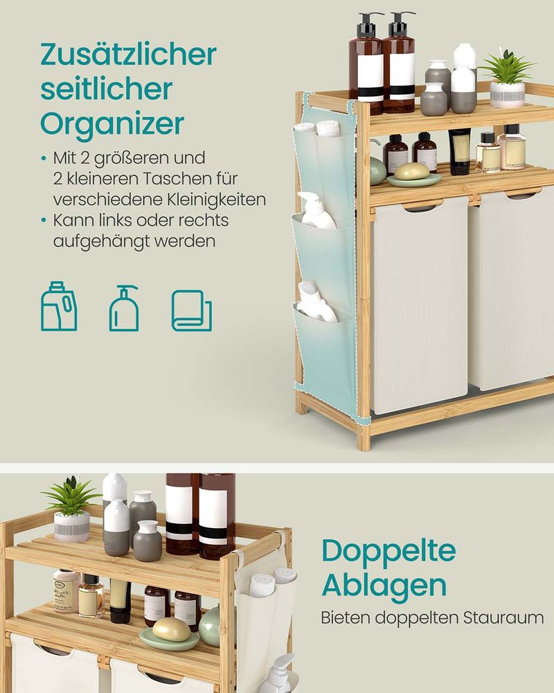 Bamboe Wasmand met 2 Vakken – Met Planken en Zijvakken – 100/150 Liter