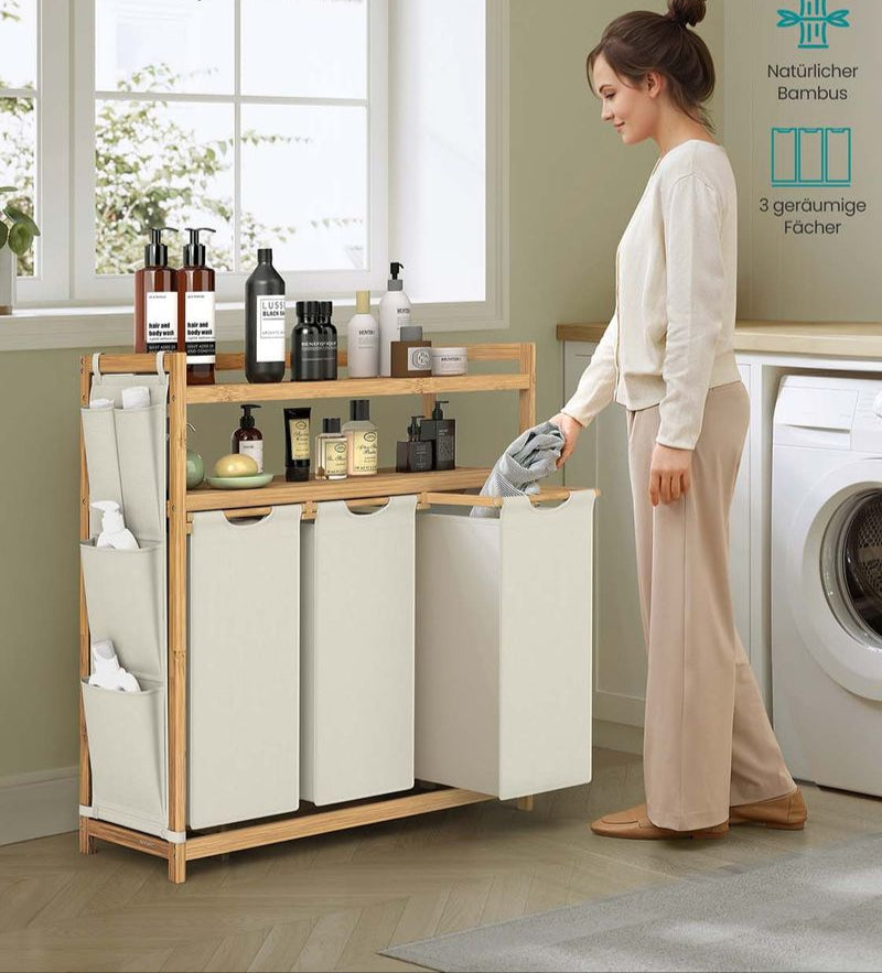 Bamboe Wasmand met 2 Vakken – Met Planken en Zijvakken – 100/150 Liter