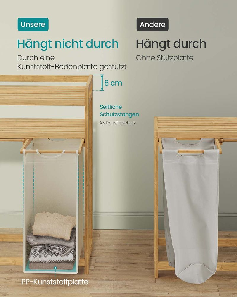 Bamboe Wasmand met 2 Vakken – Met Planken en Zijvakken – 100/150 Liter