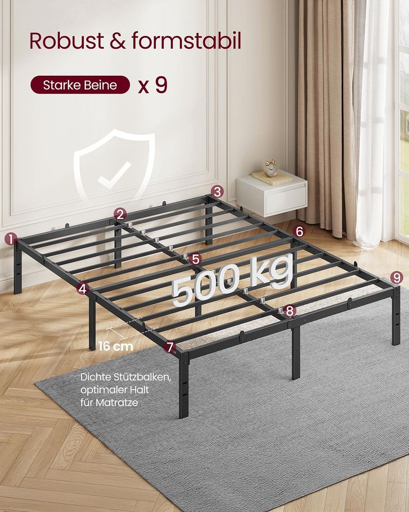 Metalen Bedframe – 90/140/160 x 200 cm – Hoog Onderbed – Geluidsarm – Stabiel en robuust