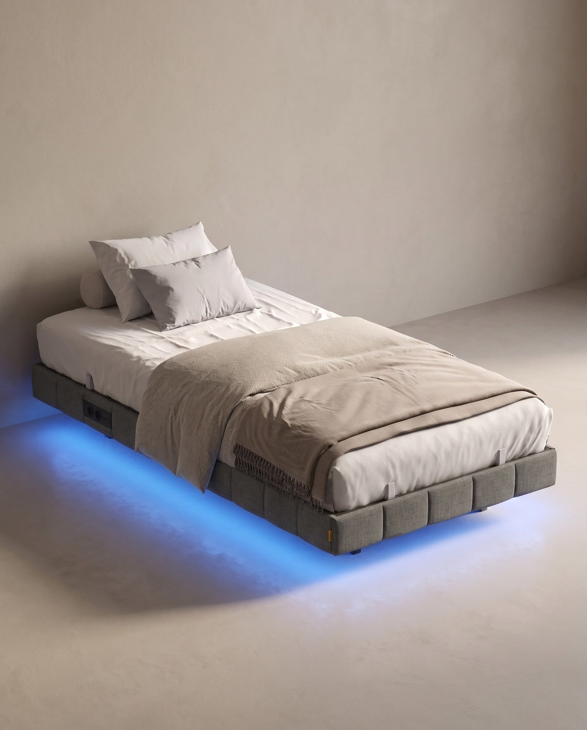 Zwevend Bedframe Met LED-Verlichting - Met Stopcontact En USB-C - Gestoffeerde Rand