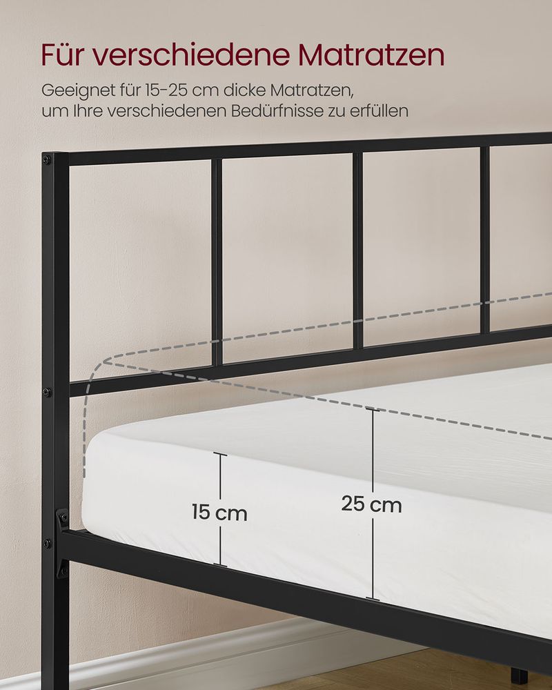 Metalen Bedframe 160x200 cm – Matzwart – Met 2 Opbergplanken – Tot 450 kg Draagvermogen