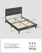 Gestoffeerd Bedframe – Leigrijs – In Hoogte Verstelbaar Hoofdbord – Robuuste Constructie