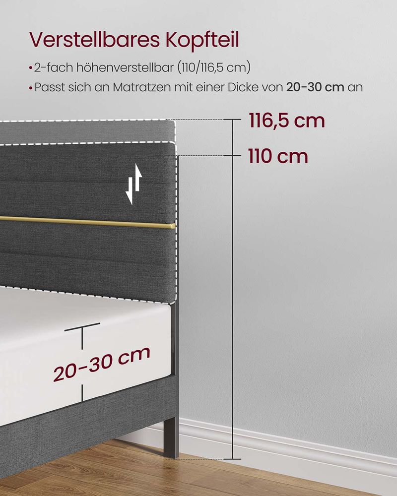 Gestoffeerd Bedframe – Leigrijs – In Hoogte Verstelbaar Hoofdbord – Robuuste Constructie