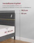 Gestoffeerd Bedframe – Leigrijs – In Hoogte Verstelbaar Hoofdbord – Robuuste Constructie