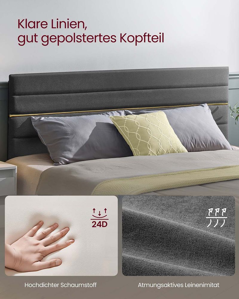 Gestoffeerd Bedframe – Leigrijs – In Hoogte Verstelbaar Hoofdbord – Robuuste Constructie