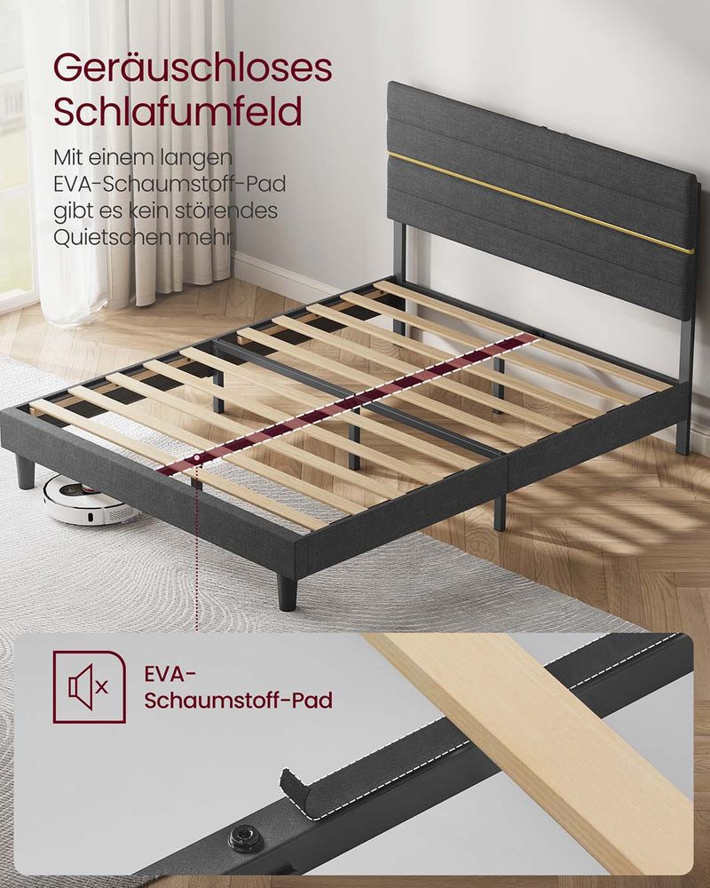 Gestoffeerd Bedframe – Leigrijs – In Hoogte Verstelbaar Hoofdbord – Robuuste Constructie