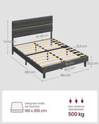 Gestoffeerd Bedframe – Leigrijs – In Hoogte Verstelbaar Hoofdbord – Robuuste Constructie